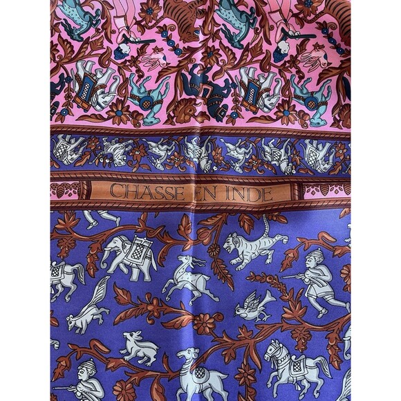 NIB HERMES 140cm Giant Silk Scarf Shawl Chasse en Inde Pink Purple Vintage RARE - Picture 6 of 16